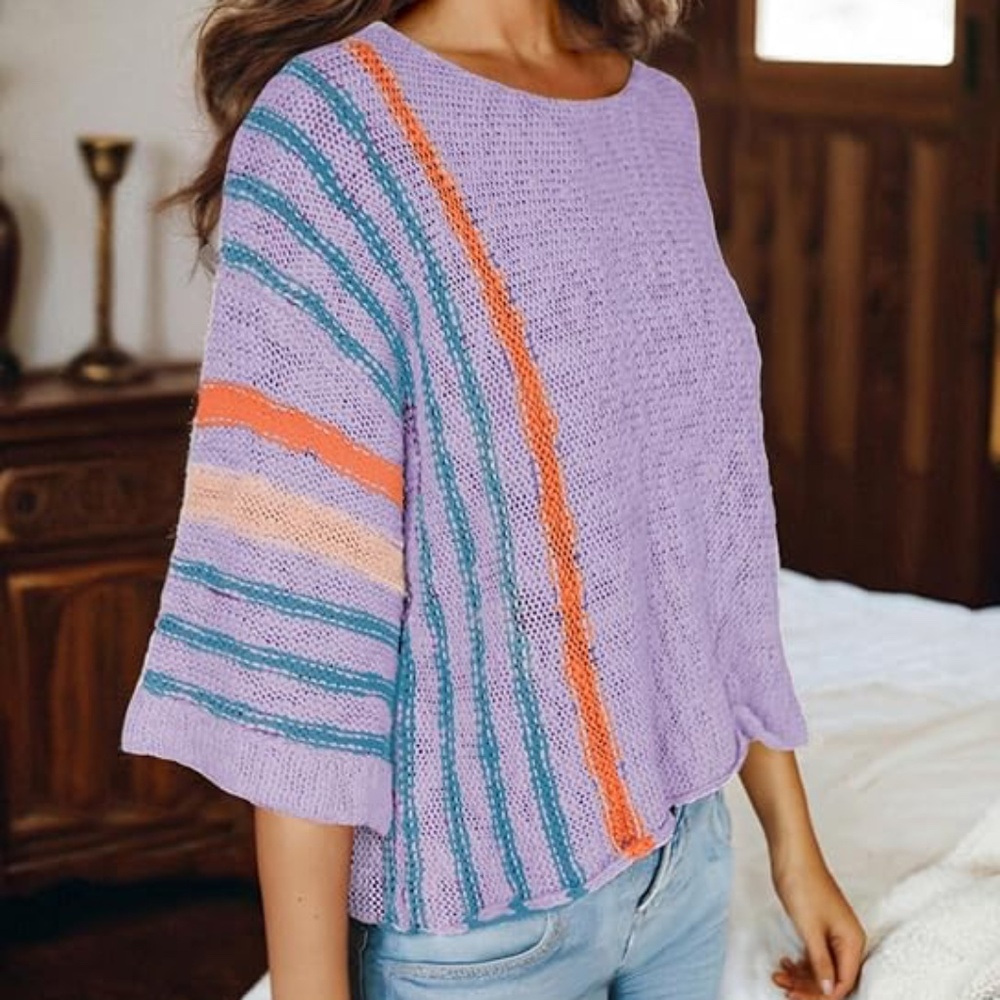 LIKE NEW! Women's Lavender Knit Sweater-3/4 Sleeve - SMALL - Picture 2 of 8